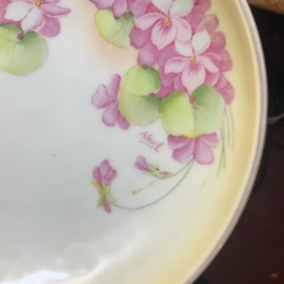 Antique PT Bavaria Studio Hand Painted Legged Floral Bowl Signed Hawk - Picture 7 of 9